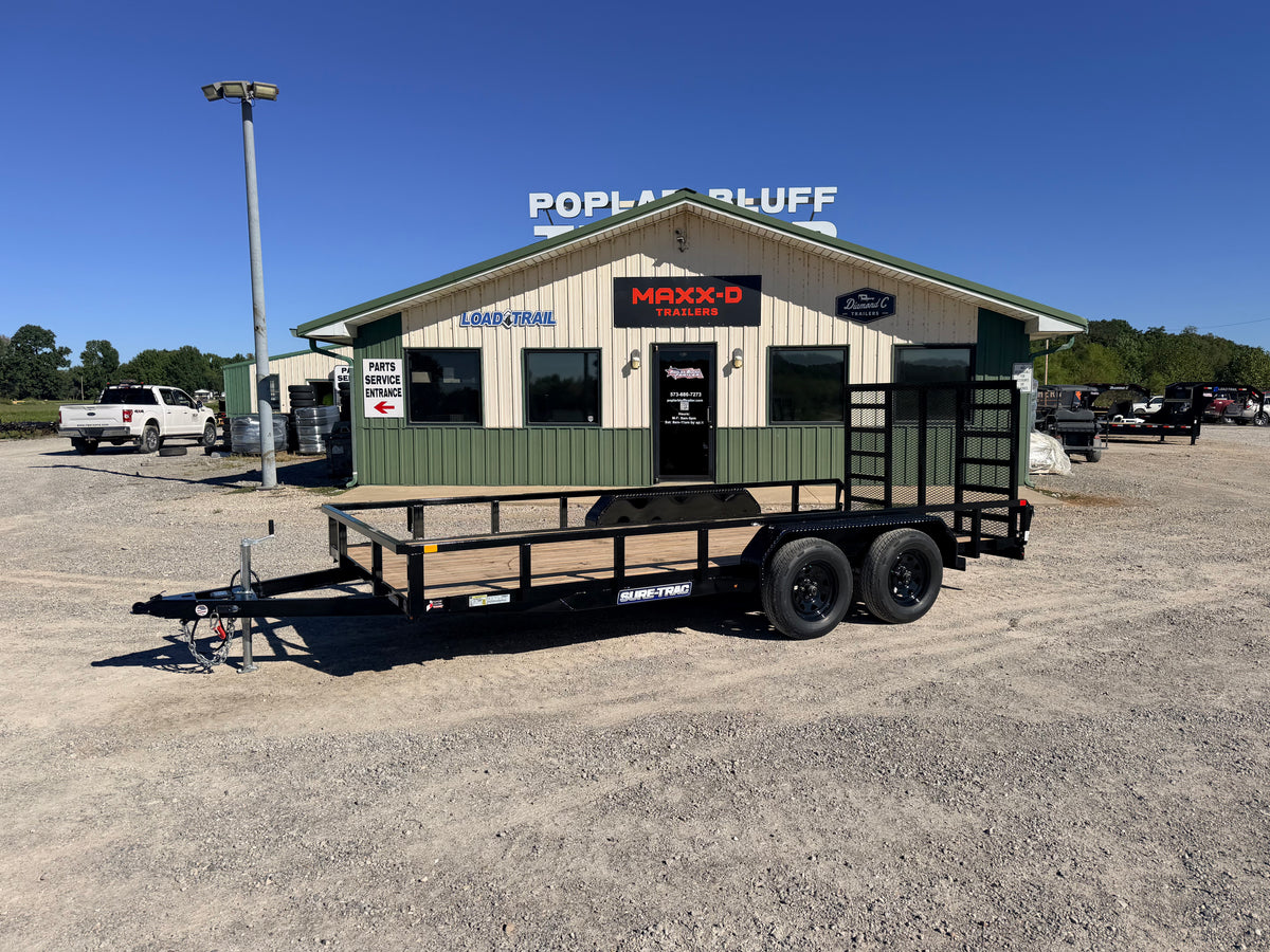 2025 Used Sure Trac Utility Trailer | 82" x 16' | 7000 lb GVWR | Tandem Axle | 4' Gate | Model: 82x16TA7K