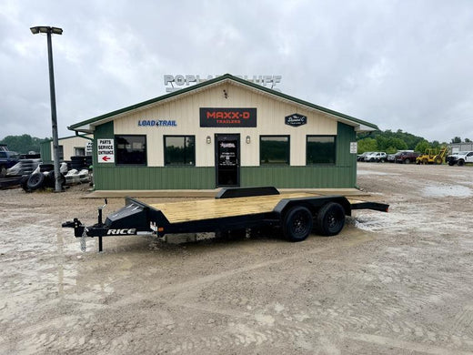 2026 New Rice Trailers Car Hauler Trailer | 82" x 18' | 7000 lb GVWR | Tandem Axle | 5' Slide-In Ramps | FMCR8218